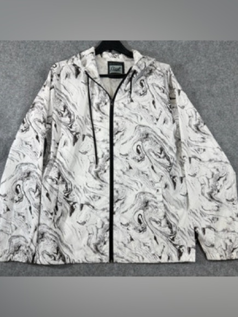 Beautiful giant Marble-Print Hooded Windbreaker Jacket - White/Black Size M